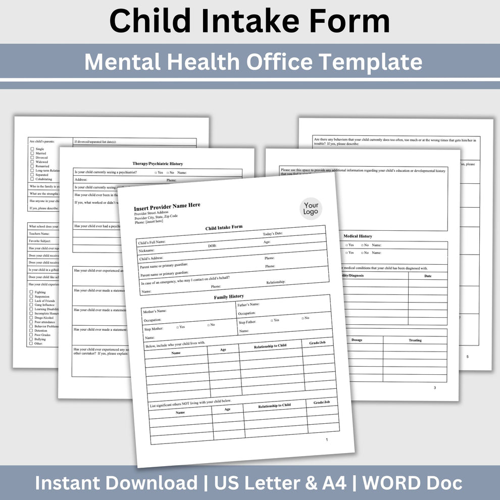 Child Intake Form for Mental Health Office WORD Doc – CCDigitalStudios