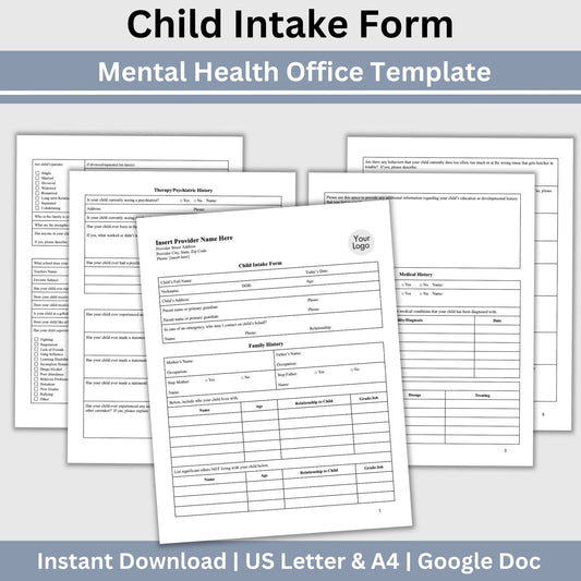 Child Intake Form for Mental Health Office Google Doc