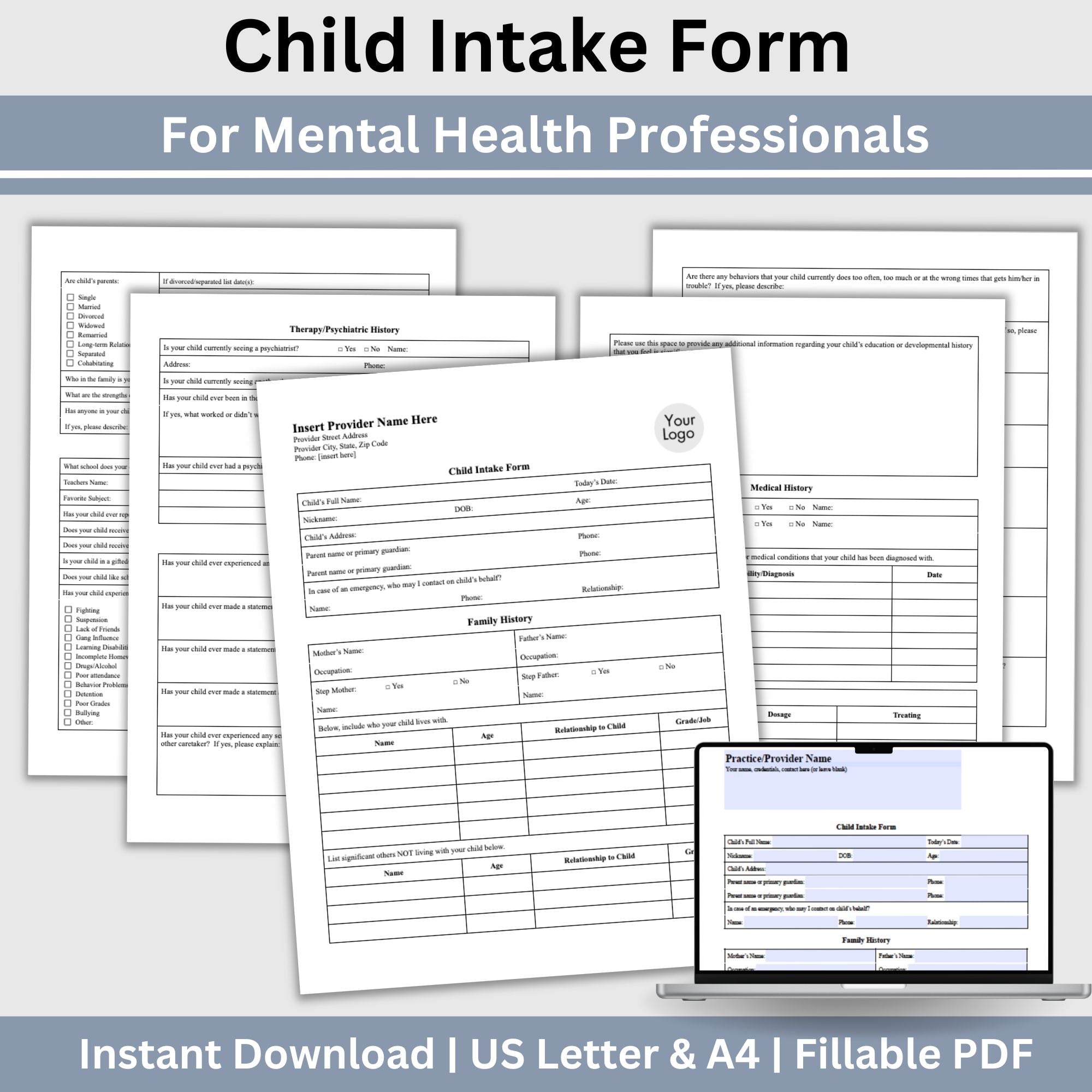 Child Intake Form: Simplify Your Therapy Sessions Fillable PDF ...