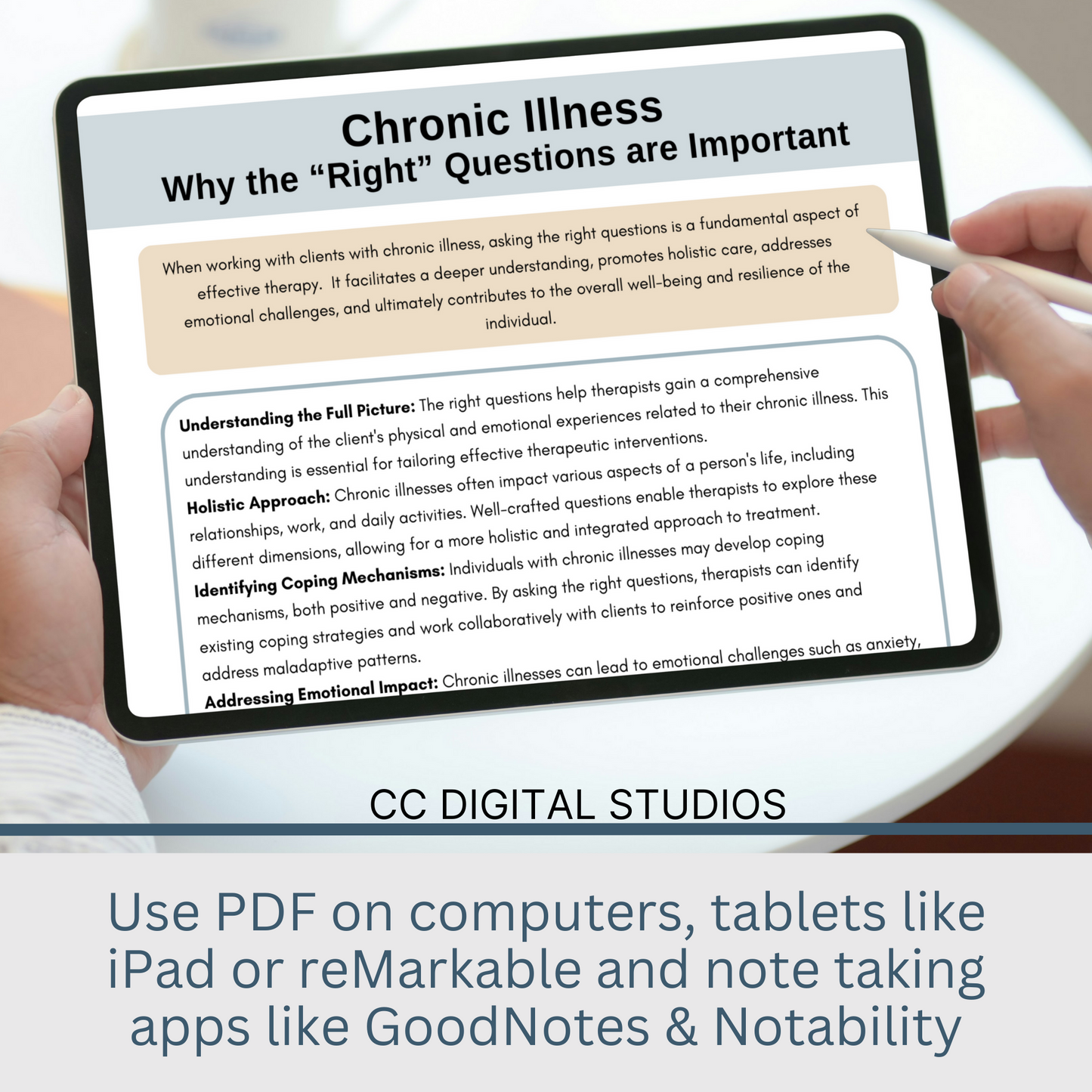 100 therapy questions & tips tailored for individuals facing chronic illness. This extensive resource serves as a conversation starter in your counseling office, fostering meaningful dialogues to comprehensively grasp your clients experiences.