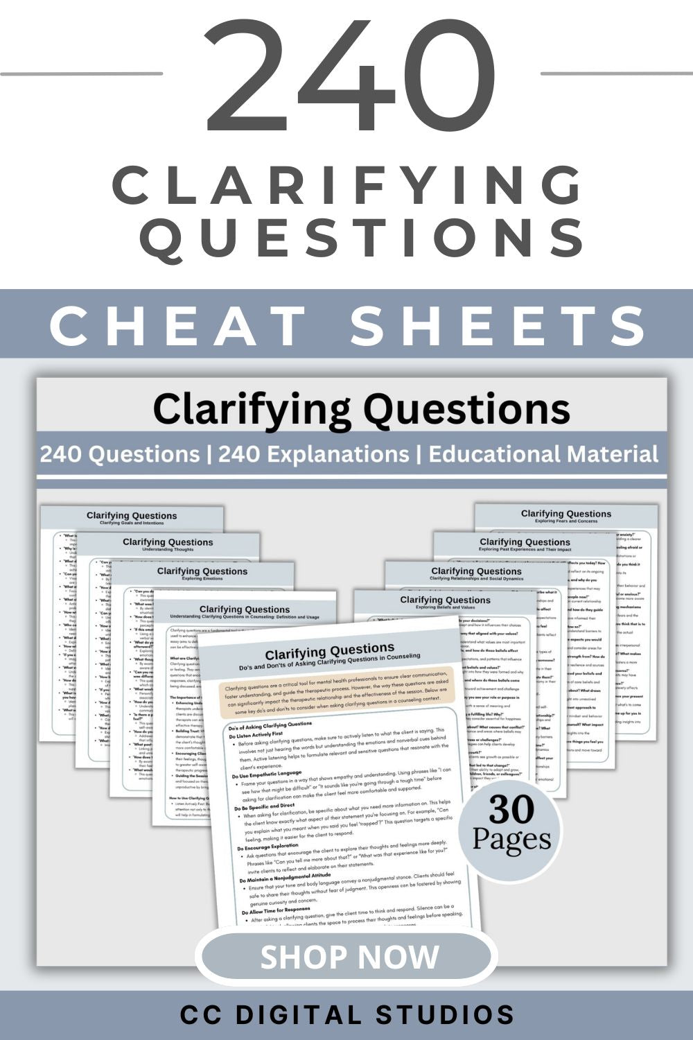 Therapy Questions Cheat Sheet Clarifying Questions & Conversation Starters, Open-Ended Questions for Therapist Office Mental Health Resource