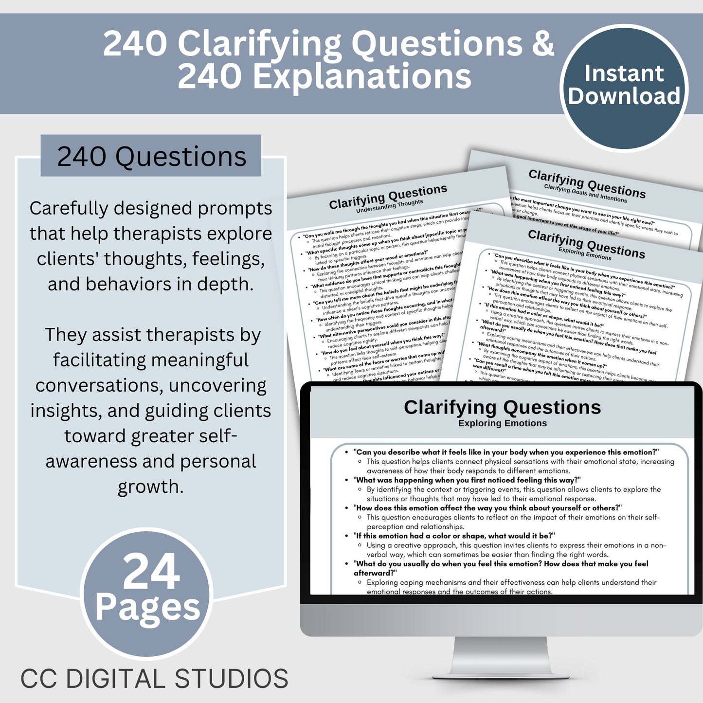 Therapy Questions Cheat Sheet Clarifying Questions & Conversation Starters, Open-Ended Questions for Therapist Office Mental Health Resource