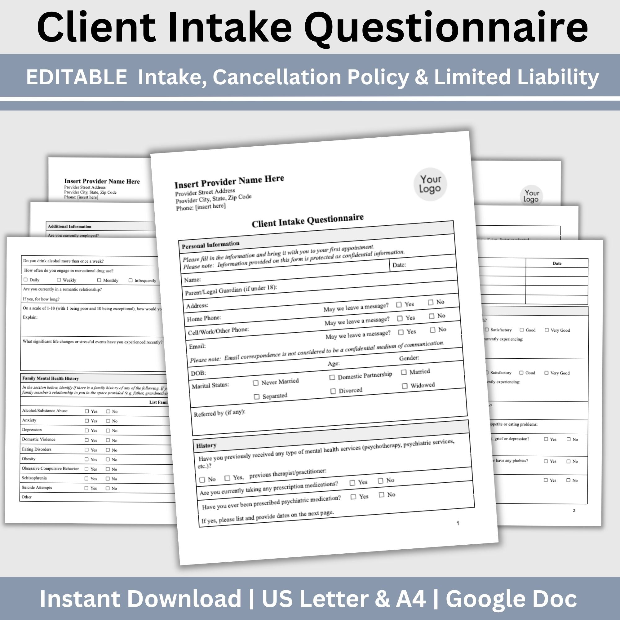 Client Intake Form Questionnaire Client Intake Questionnaire Mental Health Forms Digital Download Googl ...