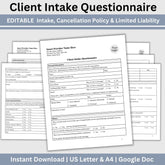 Client Intake Questionnaire Mental Health Forms Digital Download Google Doc 3 in 1 Bundle