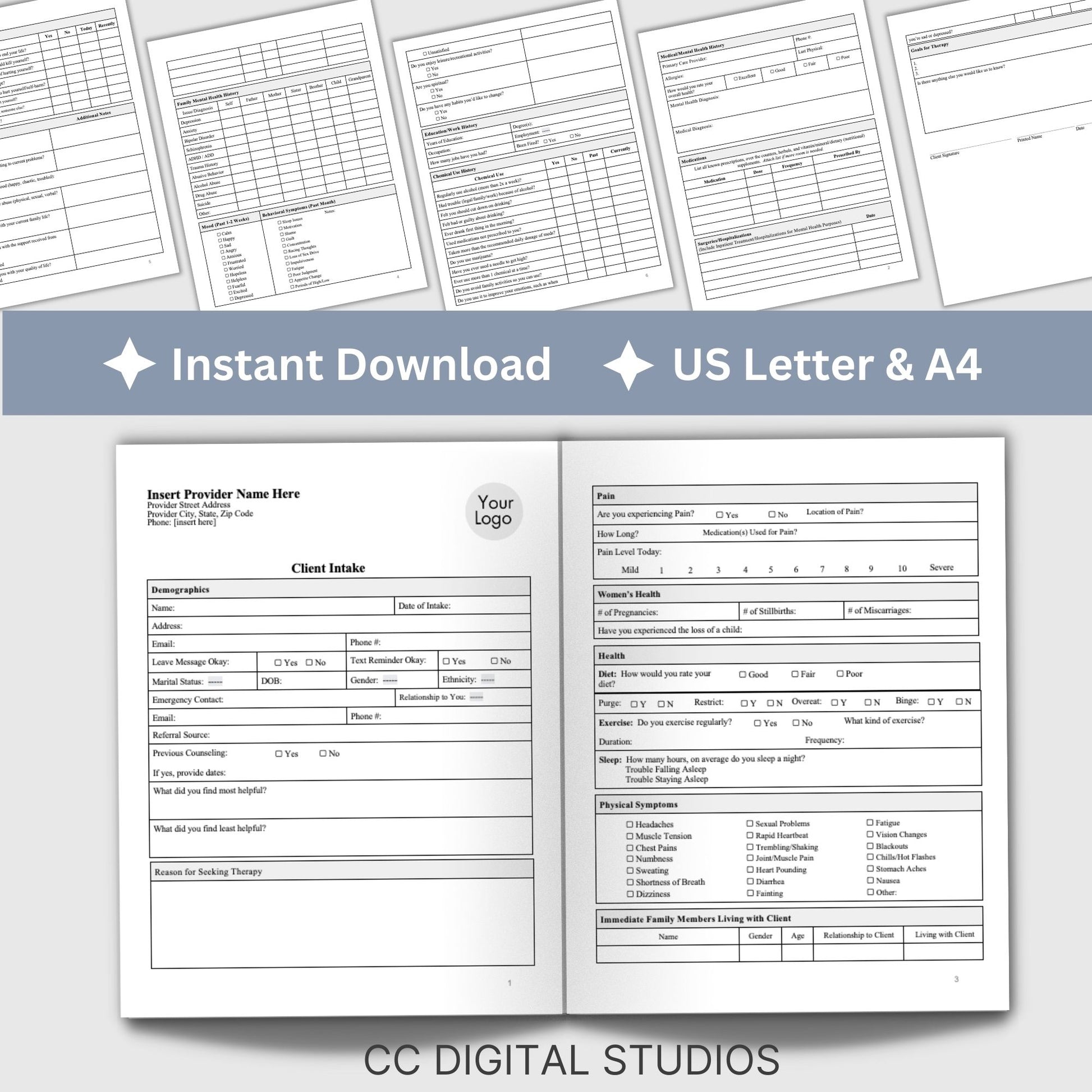 Mental Health Client Intake Form, a customizable WORD Docs template specifically crafted for mental health practitioners, including therapists, counselors, psychologists, and social workers.