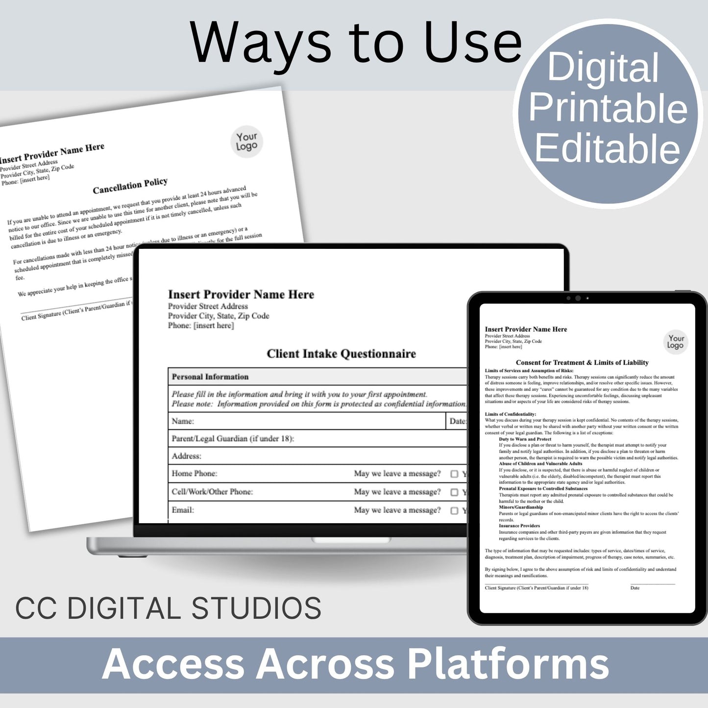 Client Intake Questionnaire Mental Health Forms Digital Download Google Doc 3 in 1 Bundle