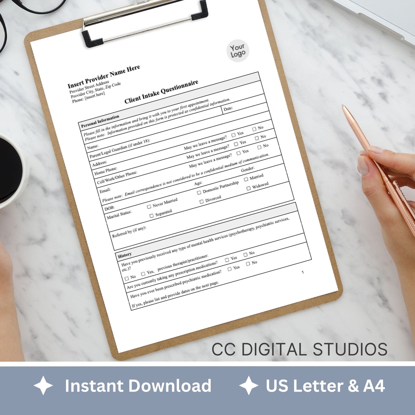 Client Intake Questionnaire Mental Health Forms Digital Download Google Doc 3 in 1 Bundle