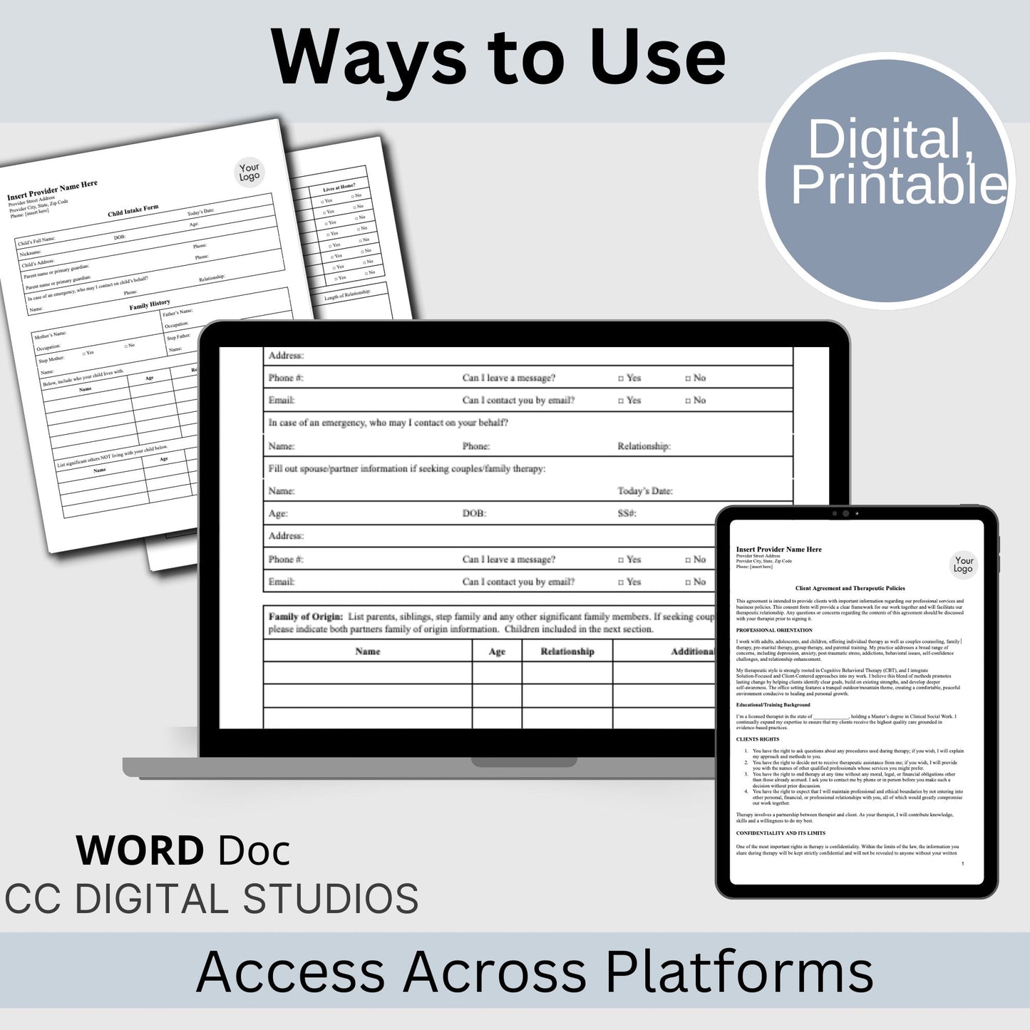 Counseling Forms Mental Health Practice Therapy Bundle - WORD Docs