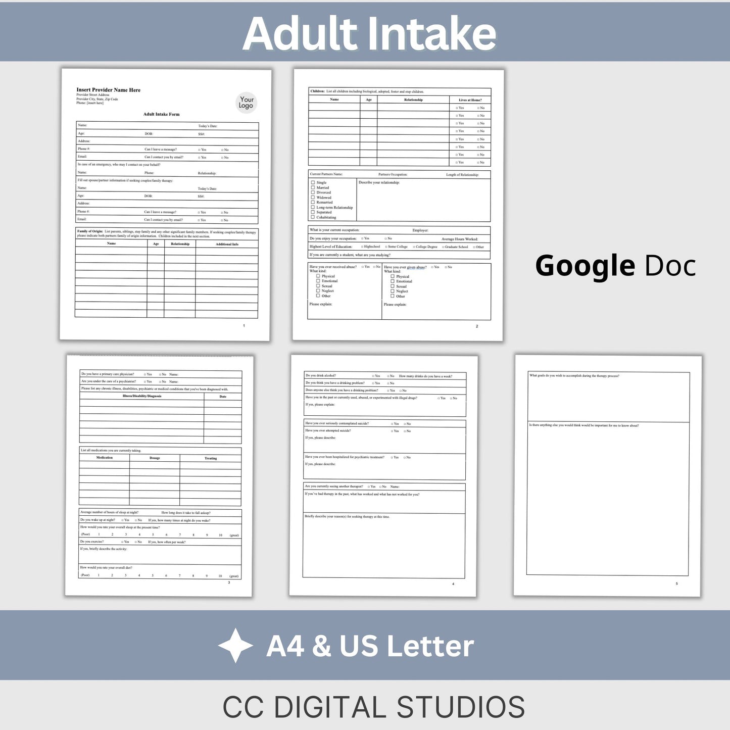 Counseling Forms Mental Health Practice Therapy Bundle - Google Docs