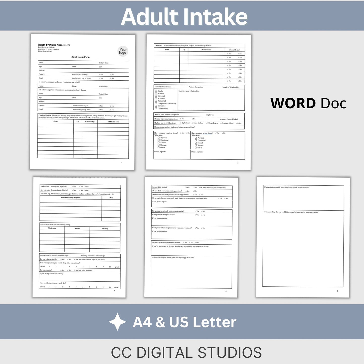 Counseling Forms Mental Health Practice Therapy Bundle - WORD Docs