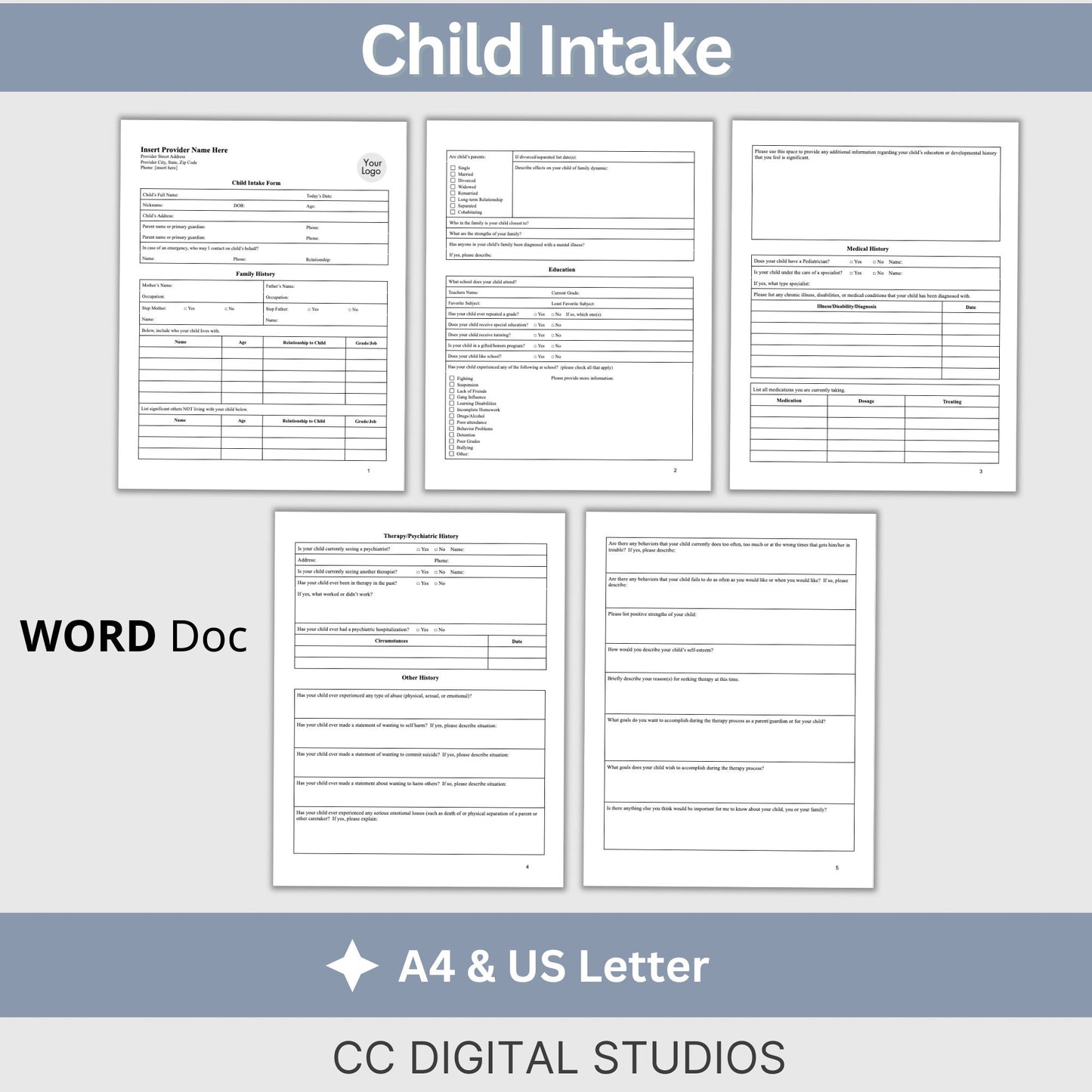 Counseling Forms Mental Health Practice Therapy Bundle - WORD Docs