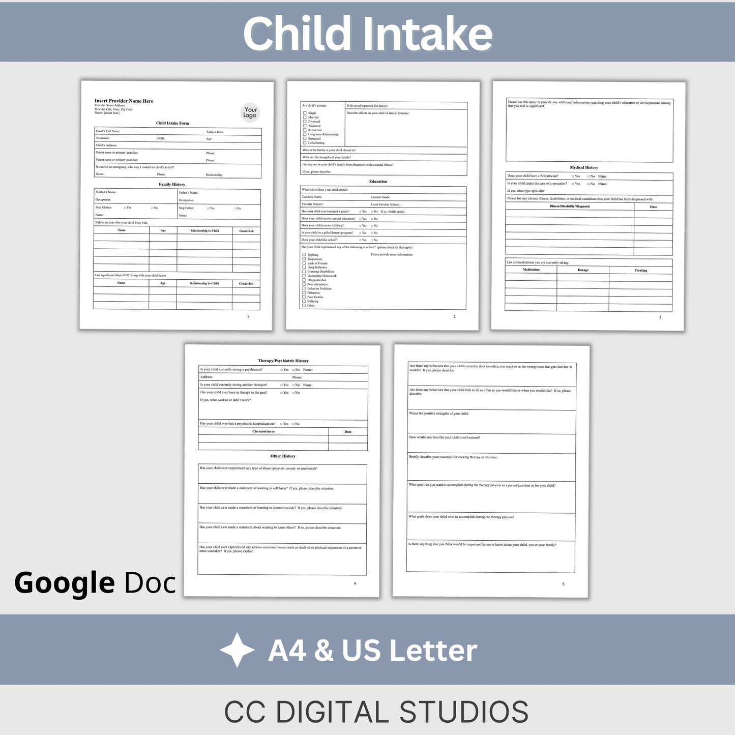 Counseling Forms Mental Health Practice Therapy Bundle - Google Docs