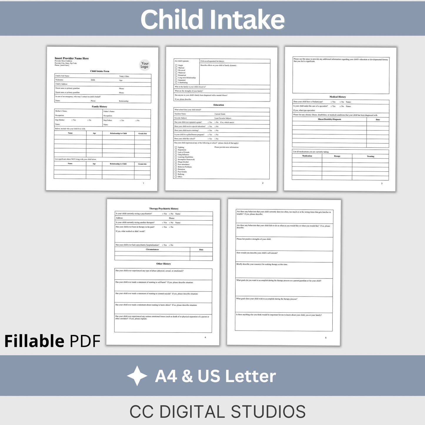 Counseling Forms Mental Health Practice Therapy Bundle - Fillable PDF