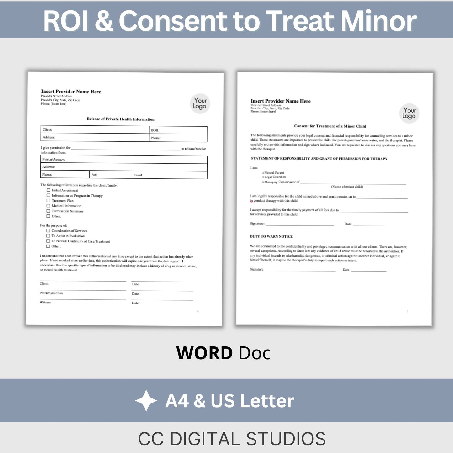 Counseling Forms Mental Health Practice Therapy Bundle - WORD Docs