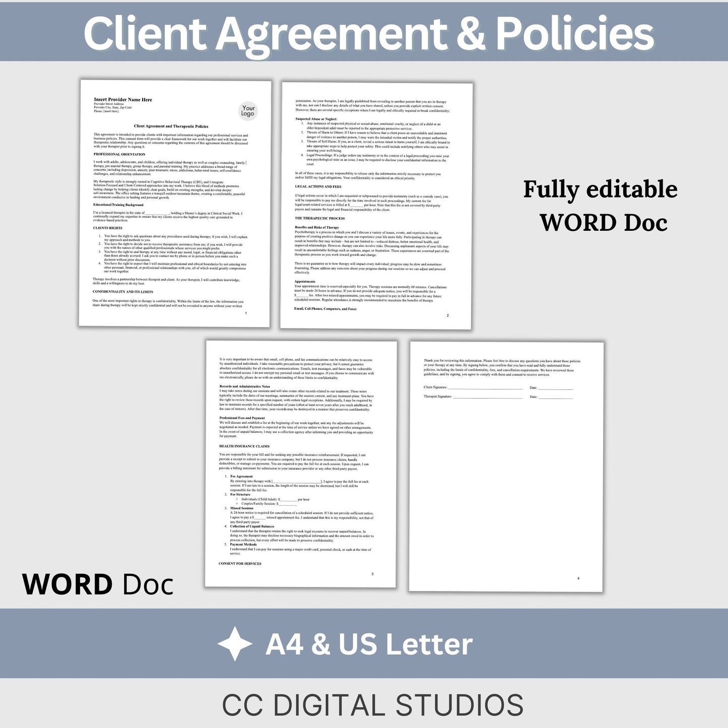 Counseling Forms Mental Health Practice Therapy Bundle - WORD Docs