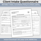 3 in 1 Client Intake Questionnaire for Counseling Office (WORD Doc, Digital Download)