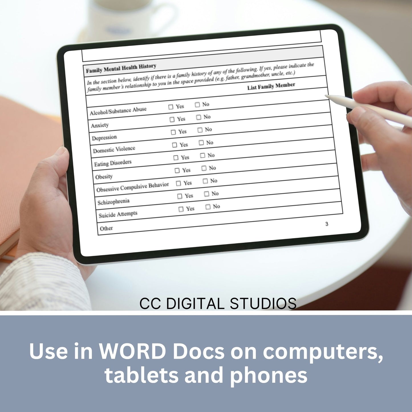 3 in 1 Client Intake Questionnaire for Counseling Office (WORD Doc, Digital Download)