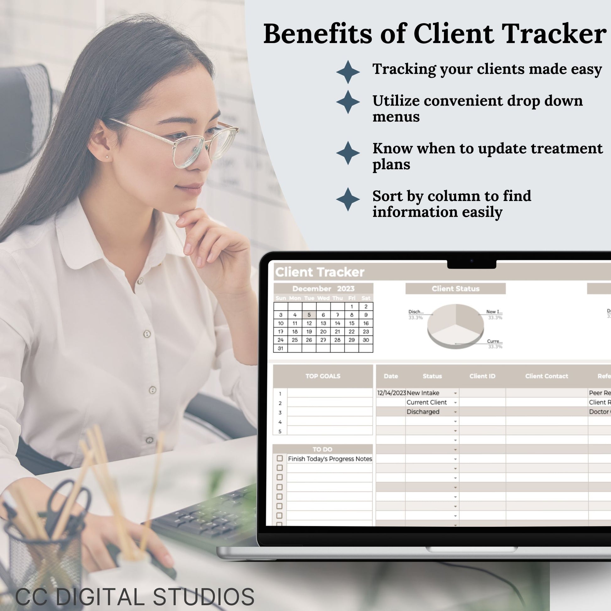 Client Tracker for Google Sheets document is tailored for mental health professionals to efficiently manage their client caseload. This client tracker is designed to streamline the workflow of therapists in private practice or counseling offices, offering a centralized platform for client session tracking and management.
