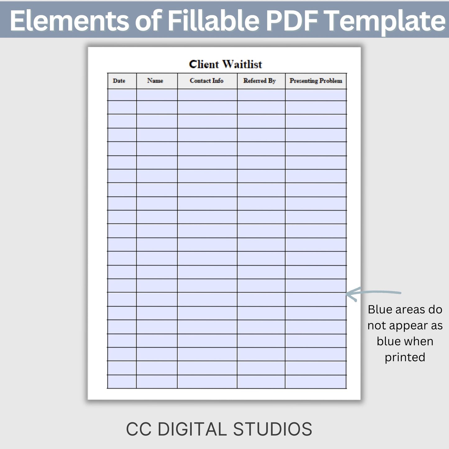 For therapists office and counselors to track their new client intakes and use as a waitlist.  Printable and Fillable forms come in portrait and landscape.  Perfect to keep your private practice organized.