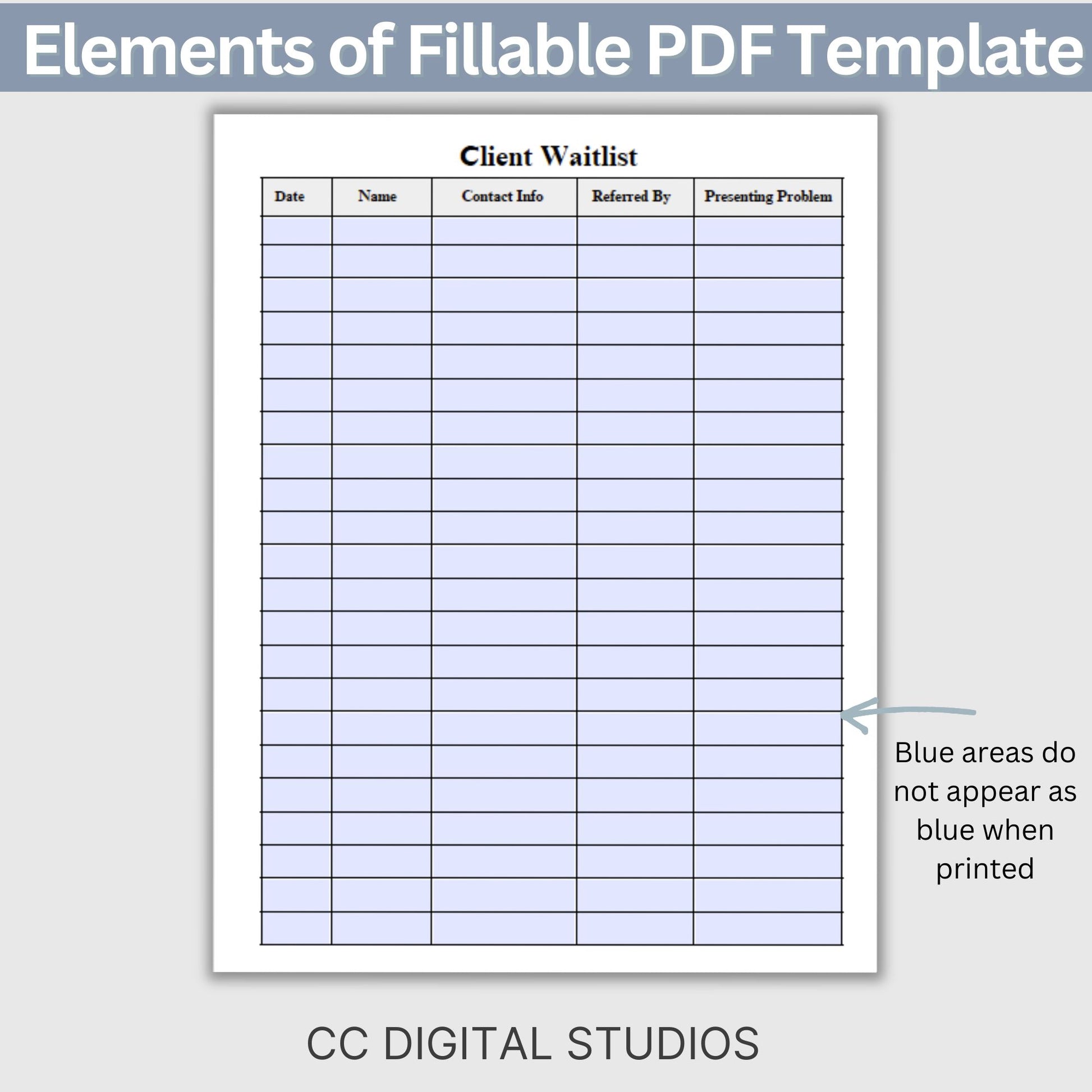 For therapists office and counselors to track their new client intakes and use as a waitlist.  Printable and Fillable forms come in portrait and landscape.  Perfect to keep your private practice organized.