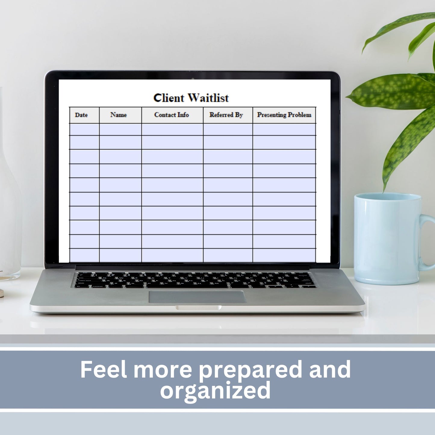 For therapists office and counselors to track their new client intakes and use as a waitlist.  Printable and Fillable forms come in portrait and landscape.  Perfect to keep your private practice organized.