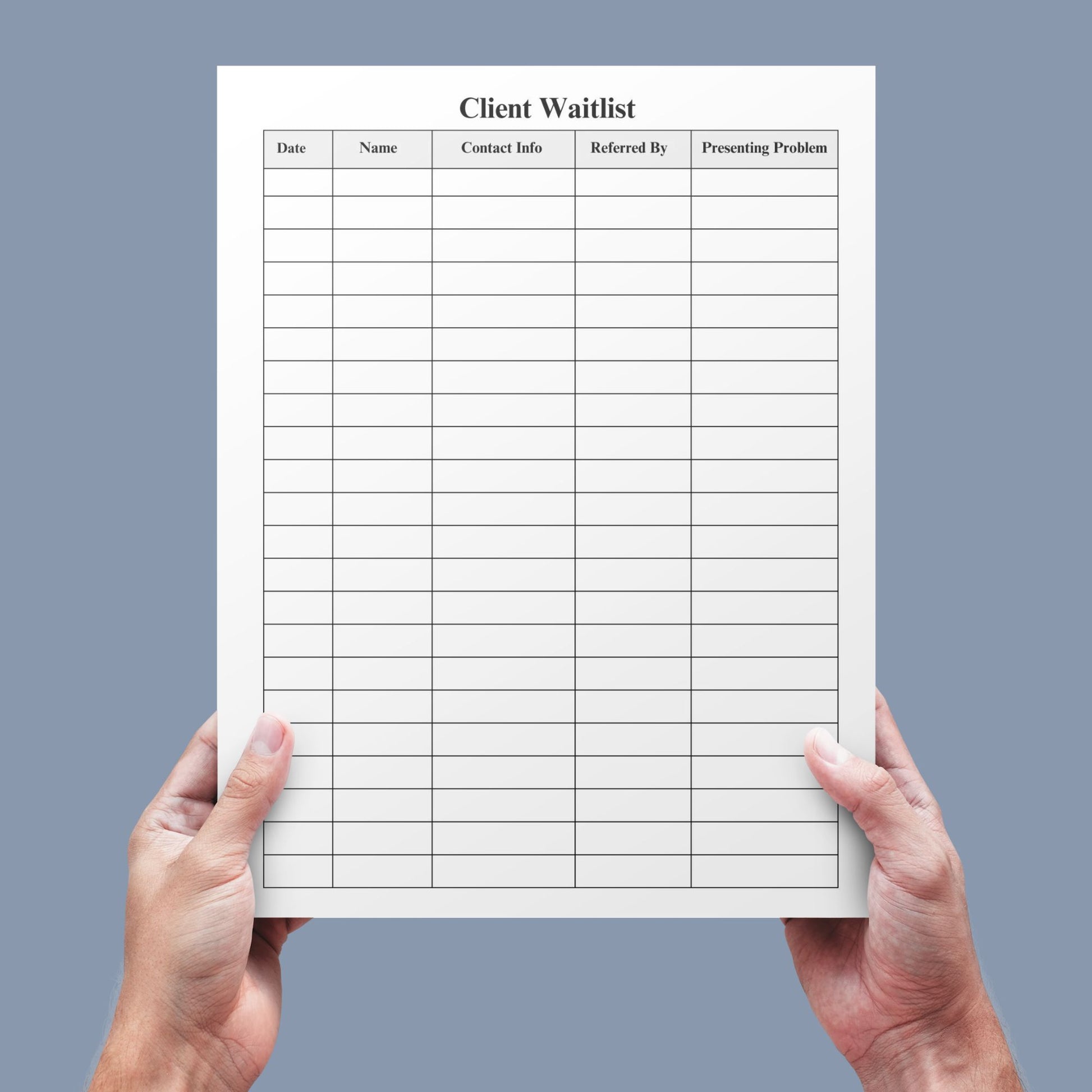 For therapists office and counselors to track their new client intakes and use as a waitlist.  Printable and Fillable forms come in portrait and landscape.  Perfect to keep your private practice organized.