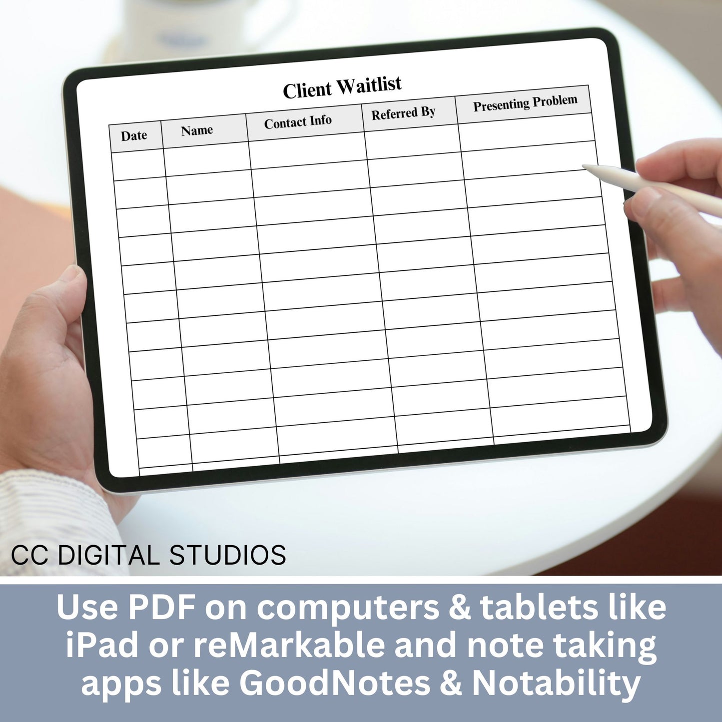 For therapists office and counselors to track their new client intakes and use as a waitlist.  Printable and Fillable forms come in portrait and landscape.  Perfect to keep your private practice organized.