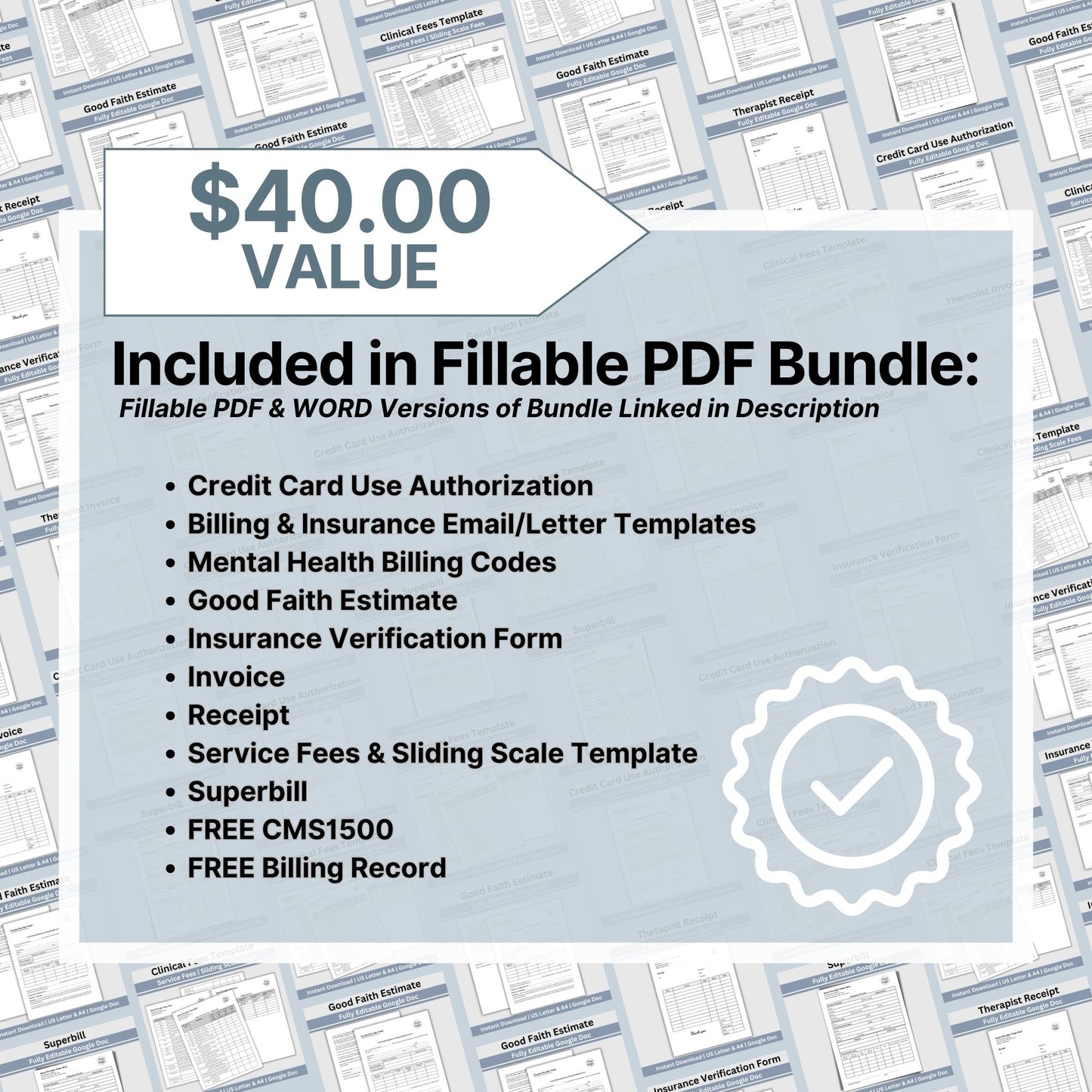 SAVE 35% when you buy our clinical billing bundle for client billing!  Set your private practice up for success with billing/invoicing and insurance tools.  Professional therapist office billing forms with easy to use Google Doc templates.