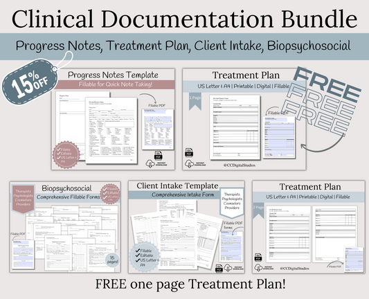 Clinical Documentation Bundle with Free Treatment Plan:  Practice Essentials
