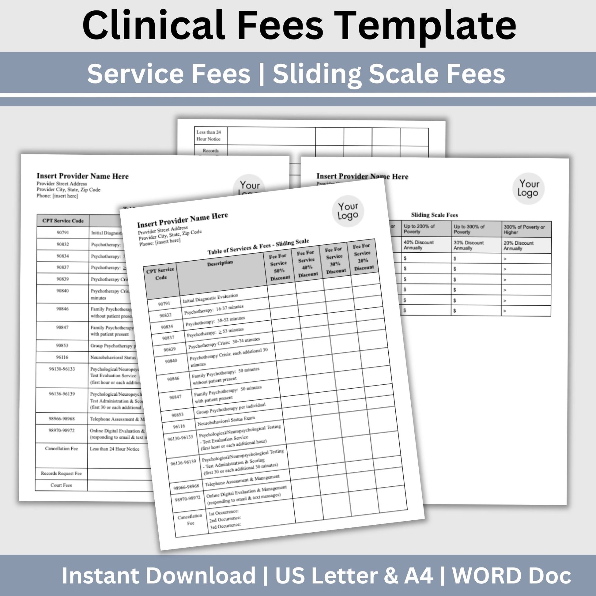 Simplify your pricing processes while maintaining professionalism and clarity with our editable WORD Doc service fees and sliding fees template for mental health clinicians.  Therapist Office, psychology, therapy forms, therapy notes