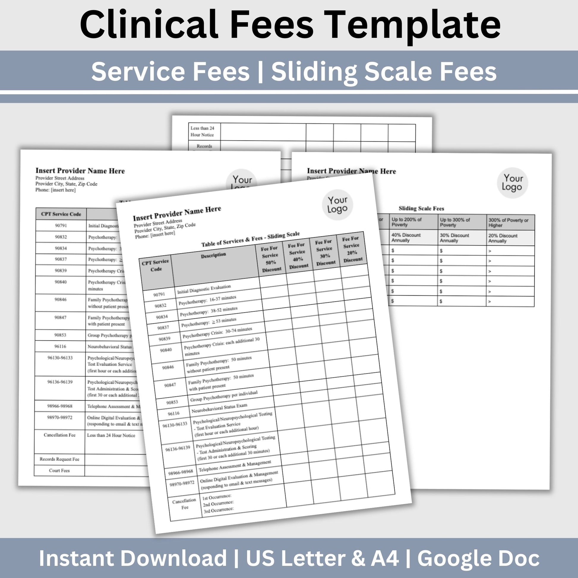 Simplify your pricing processes while maintaining professionalism and clarity with our editable Google Doc service fees and sliding fees template for mental health clinicians. Therapist Office, psychology, therapy forms, therapy notes