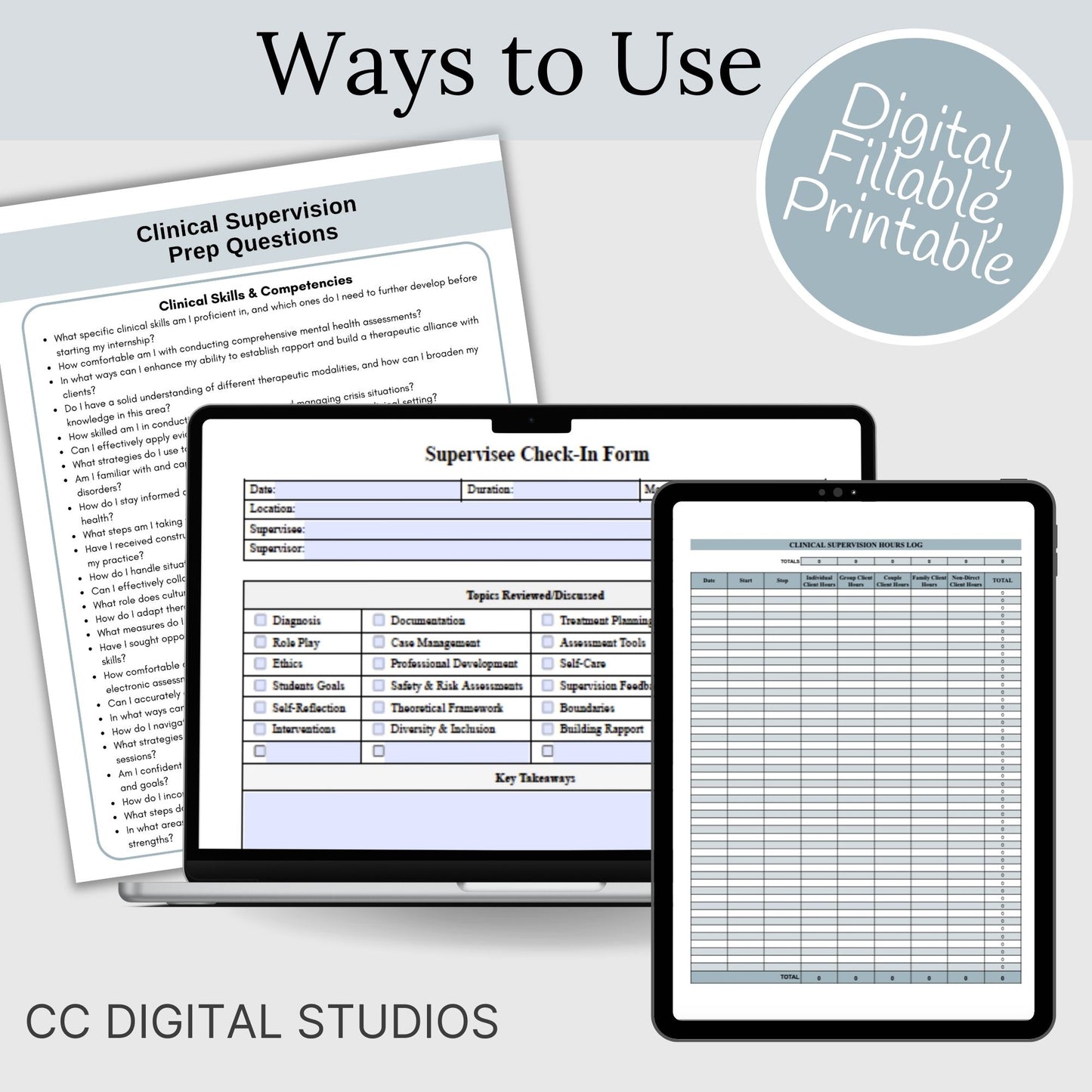 Elevate your counseling practicum or internship experience with our toolkit featuring Google Doc hours logs, supervision forms, supervision notes therapy templates. 280 self-reflections questions to ensure internship preparedness