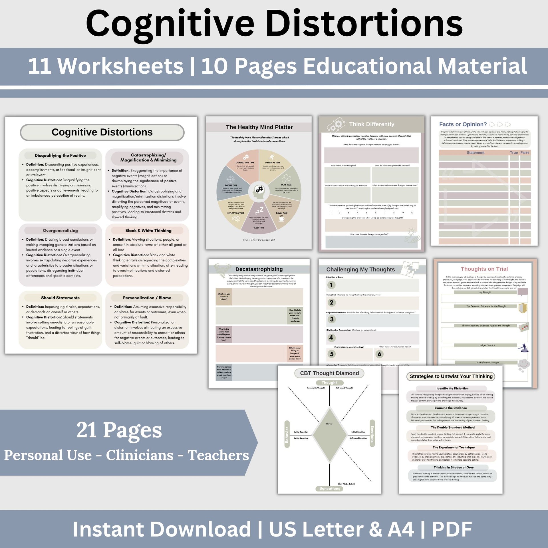 Cognitive Distortion Therapy Worksheets: Identify Reframe