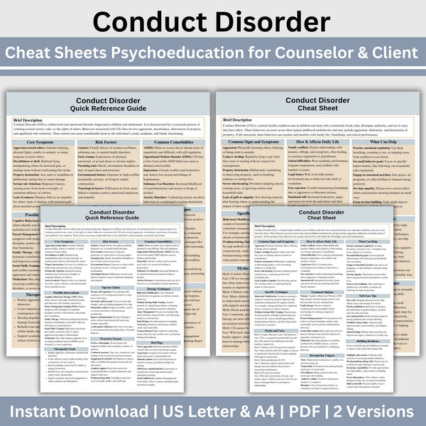 Conduct Disorder Cheat Sheet: 2 IN 1 Psychoeducation for Client and Ch ...