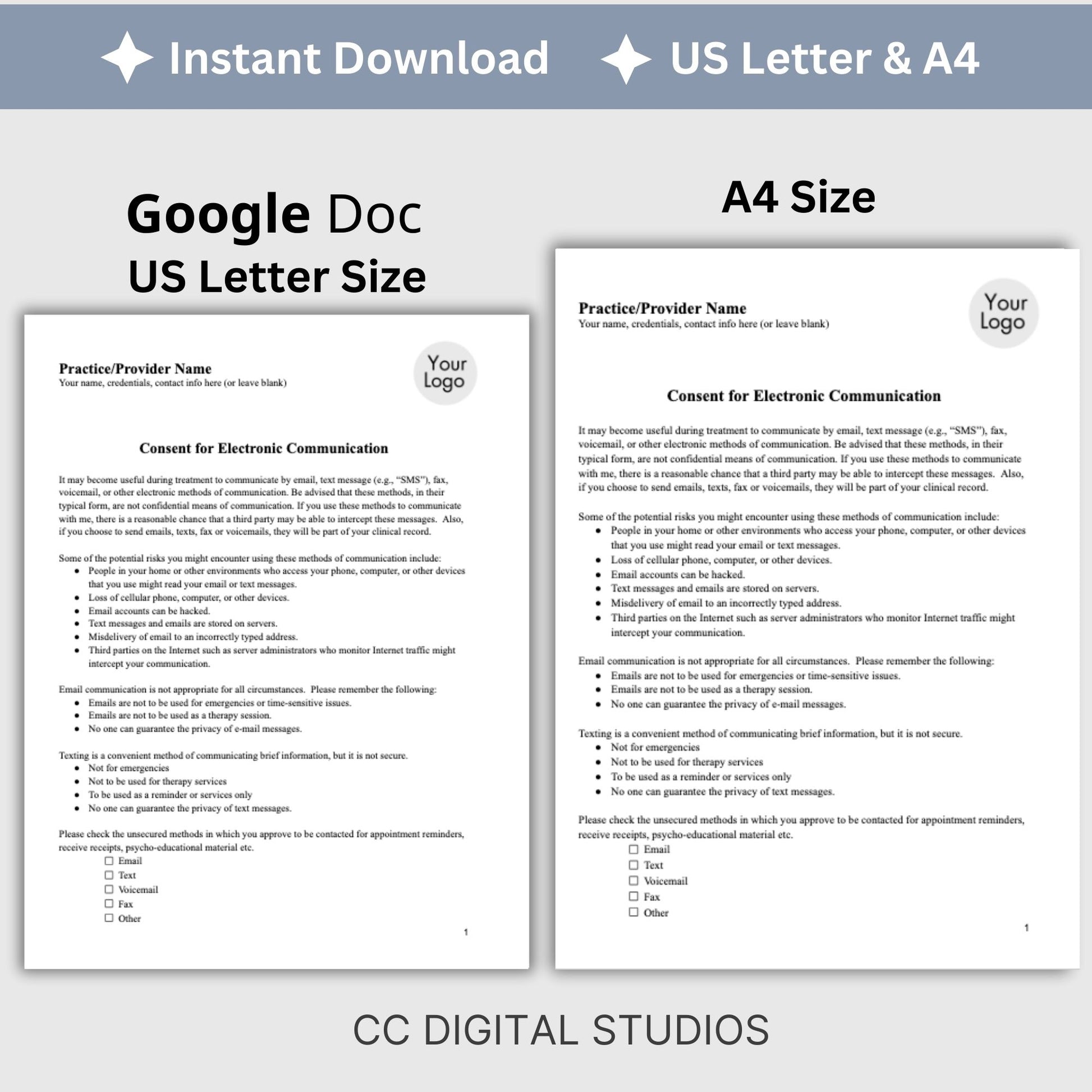 Streamline your client onboarding process with our Consent for Electronic Authorization, Google Doc for mental health professionals. Easily customize the template to fit your practice's unique needs