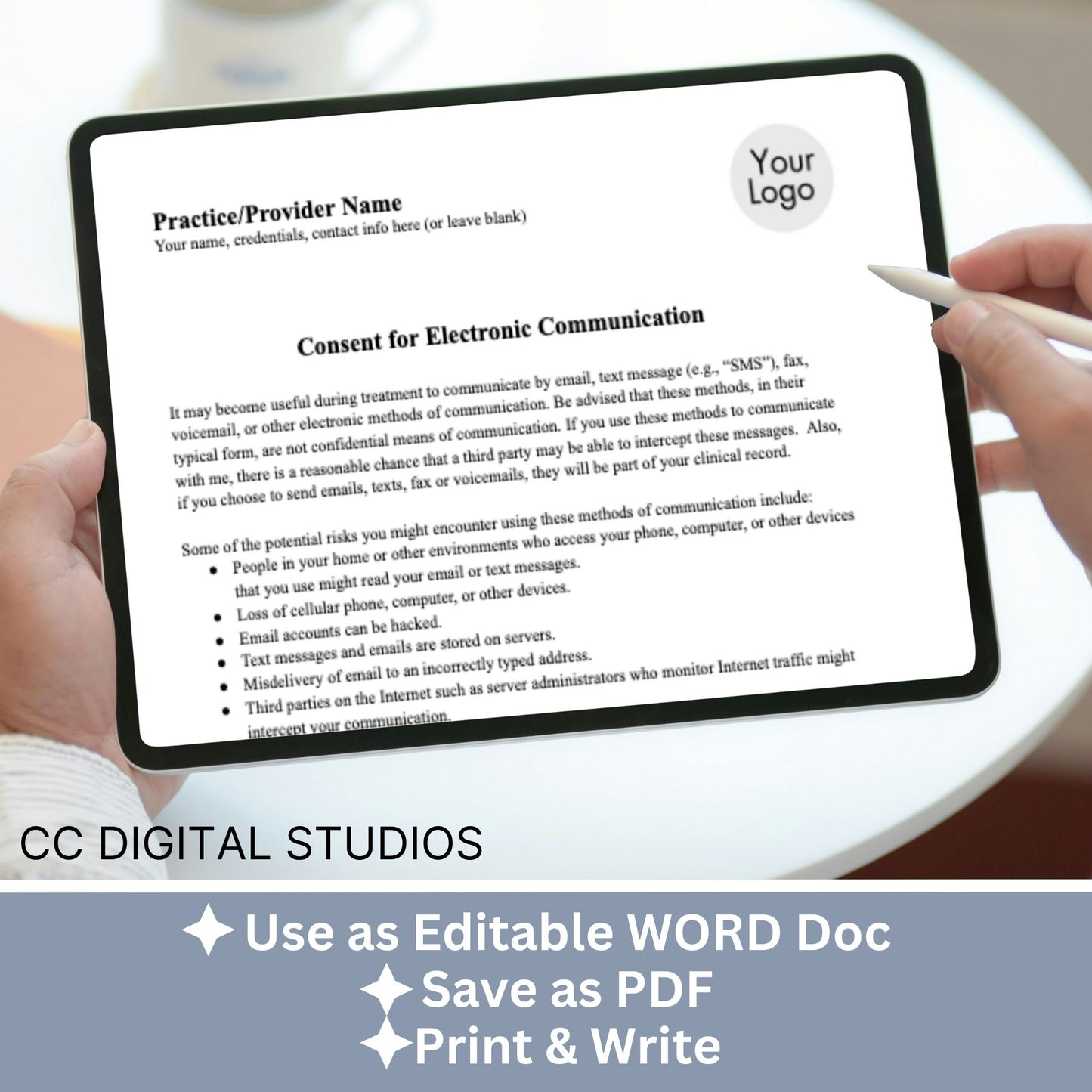 Consent for Electronic Communication for psychology private practice. &nbsp;Say to use WORD document to streamline your therapist office with professional forms. &nbsp;