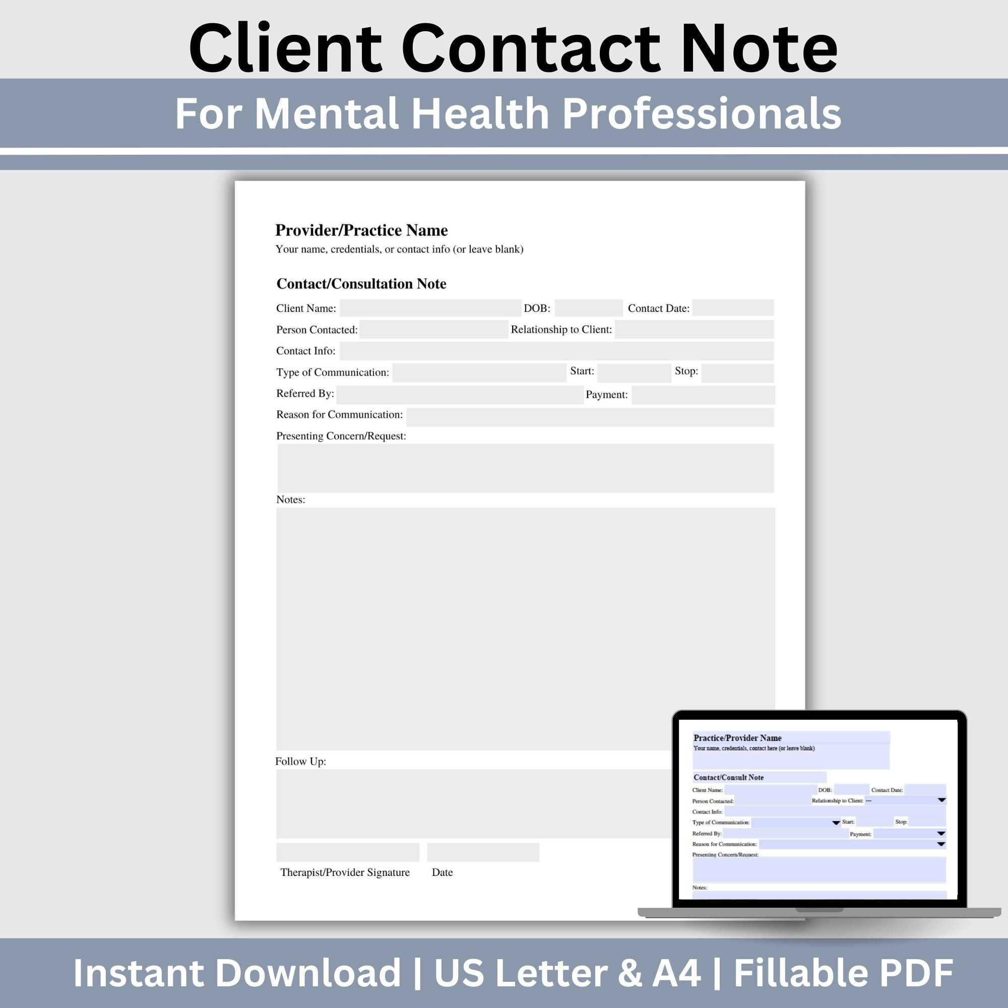 Client Contact & Consultation Note Form for Clinicians – CCDigitalStudios