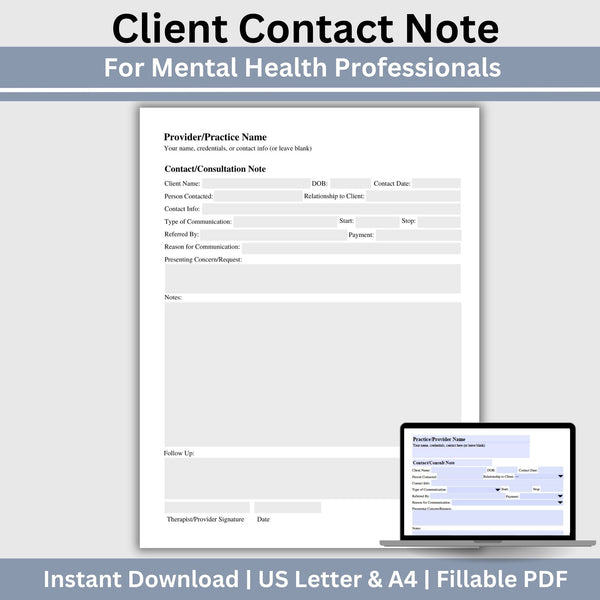 Behavior Support Assessment Contact Note Example Client Contact & Consultation Note Form for Clinicians – CCDigitalStudios