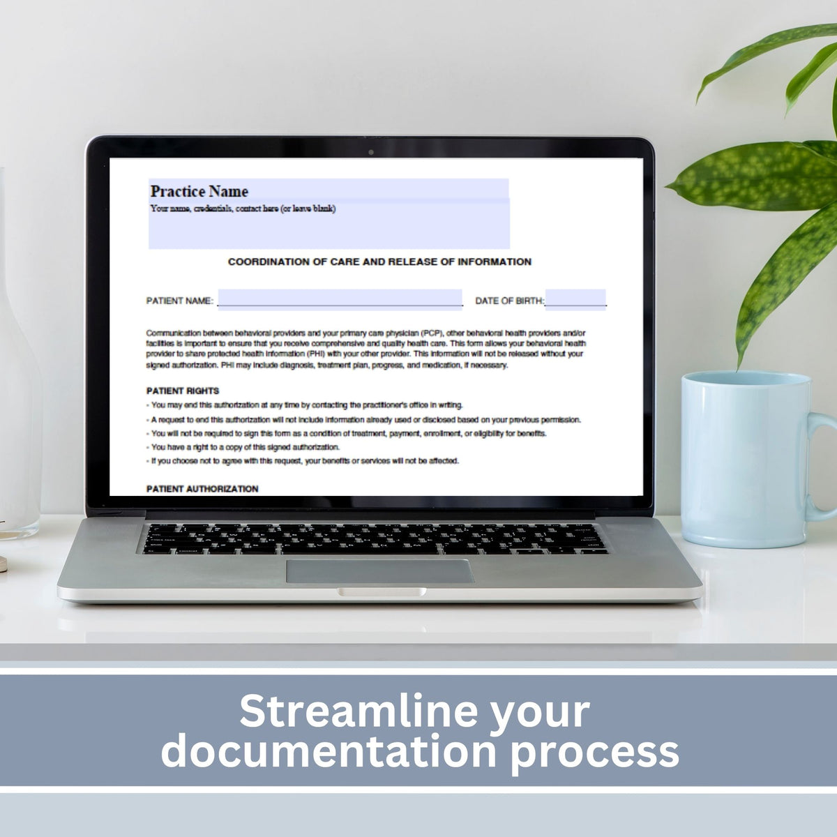 Coordination of Care & Release of Information for Behavioral Health Practices, Fillable PDF