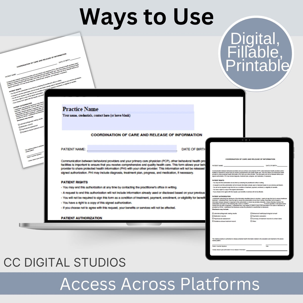 Coordination of Care & Release of Information for Behavioral Health Practices, Fillable PDF