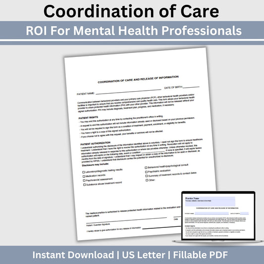 Coordination of Care & Release of Information for Behavioral Health Practices, Fillable PDF