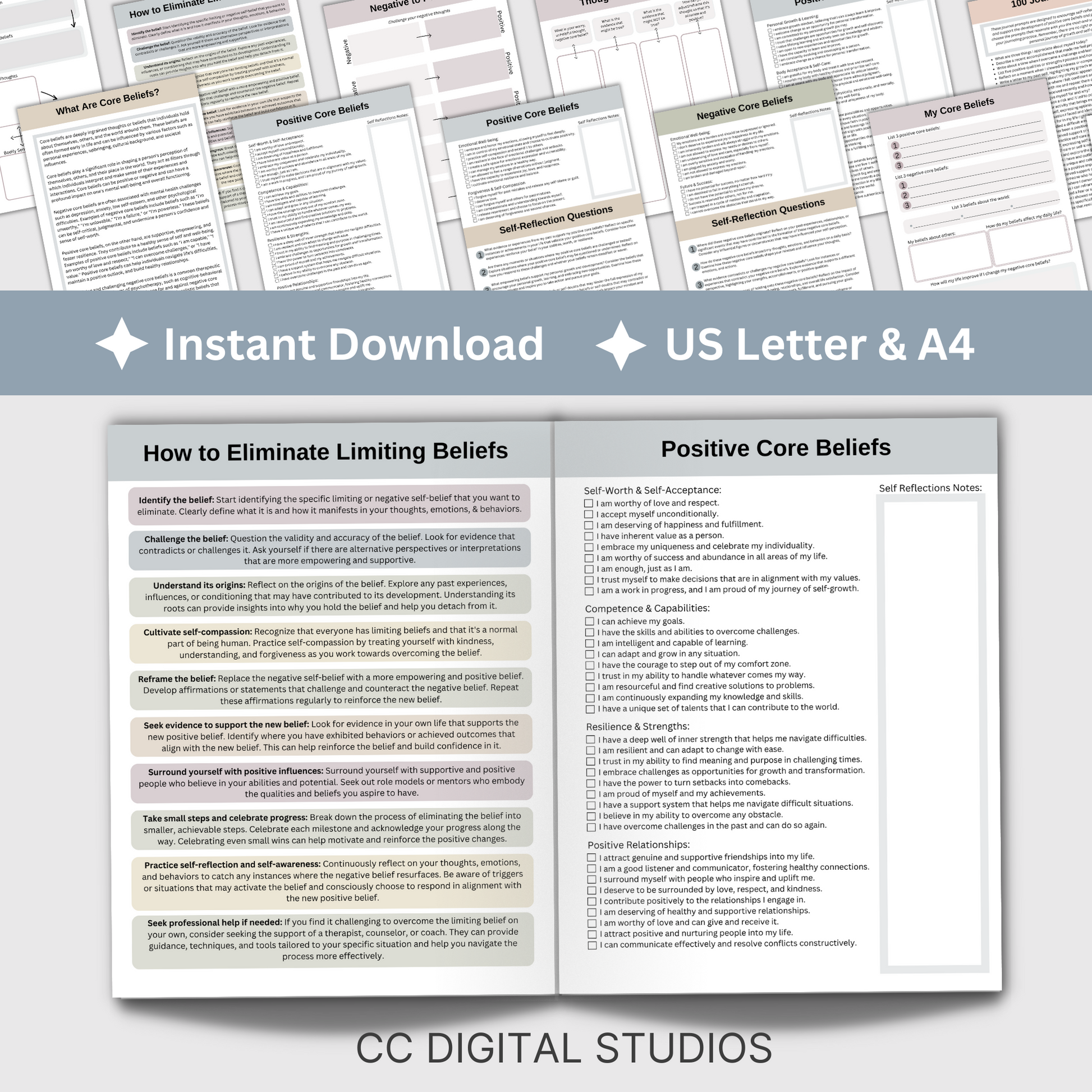 Our Core Values CBT worksheets can help you learn to control your emotions through positive thoughts. They are made to guide you in discovering what is really important to you, understanding your thoughts, and getting to know the real you.