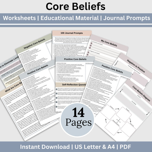 Our Core Values CBT worksheets can help you learn to control your emotions through positive thoughts. They are made to guide you in discovering what is really important to you, understanding your thoughts, and getting to know the real you.