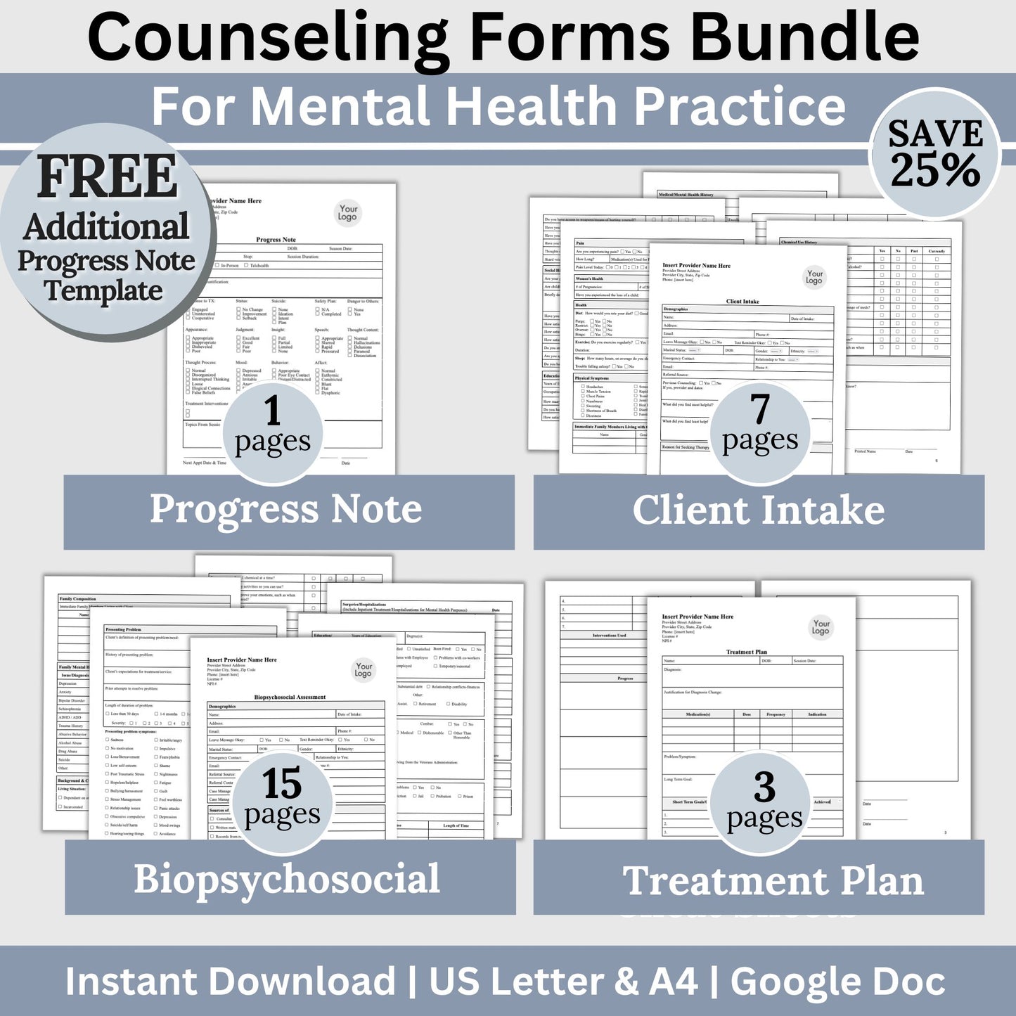 Mental health practice counseling forms bundle. This comprehensive therapy bundle includes editable client intake form, progress notes, treatment plan, and biopsychosocial designed to streamline your documentation process.