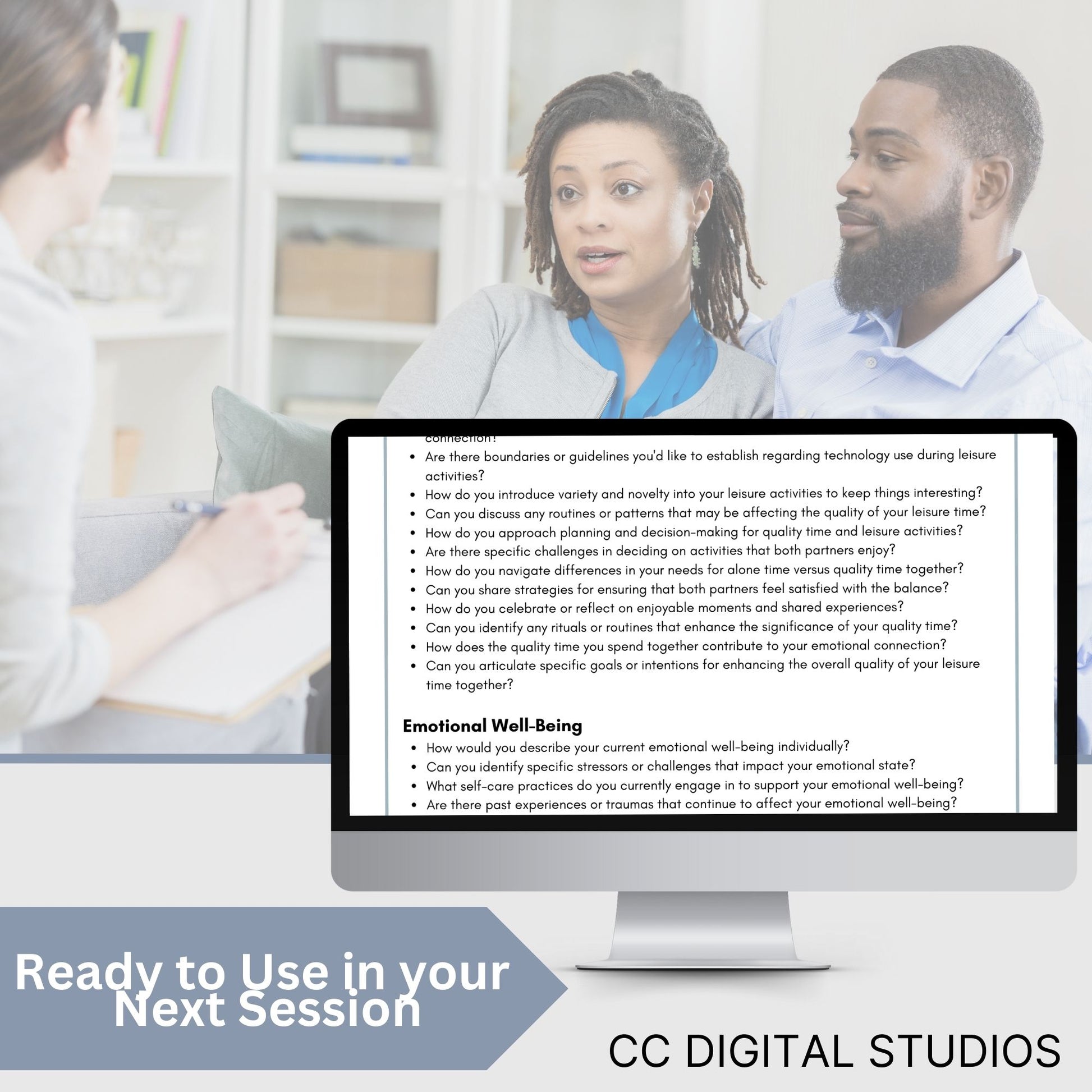 450 thoughtfully crafted conversation starters and therapy questions. Perfect for couples counseling this resource is designed to elevate communication and understanding in your counseling office.