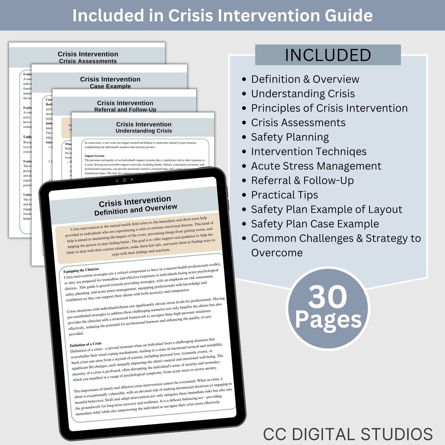 Feel prepared with our crisis intervention guide, a perfect cheat sheet for any therapist office. Designed for psychologists, school counselors, social workers, and more, this reference sheet is packed with concise therapy tools