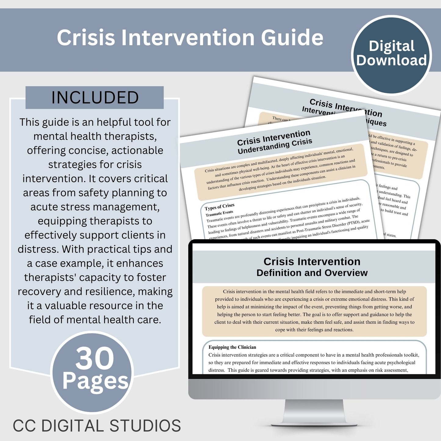 Feel prepared with our crisis intervention guide, a perfect cheat sheet for any therapist office. Designed for psychologists, school counselors, social workers, and more, this reference sheet is packed with concise therapy tools