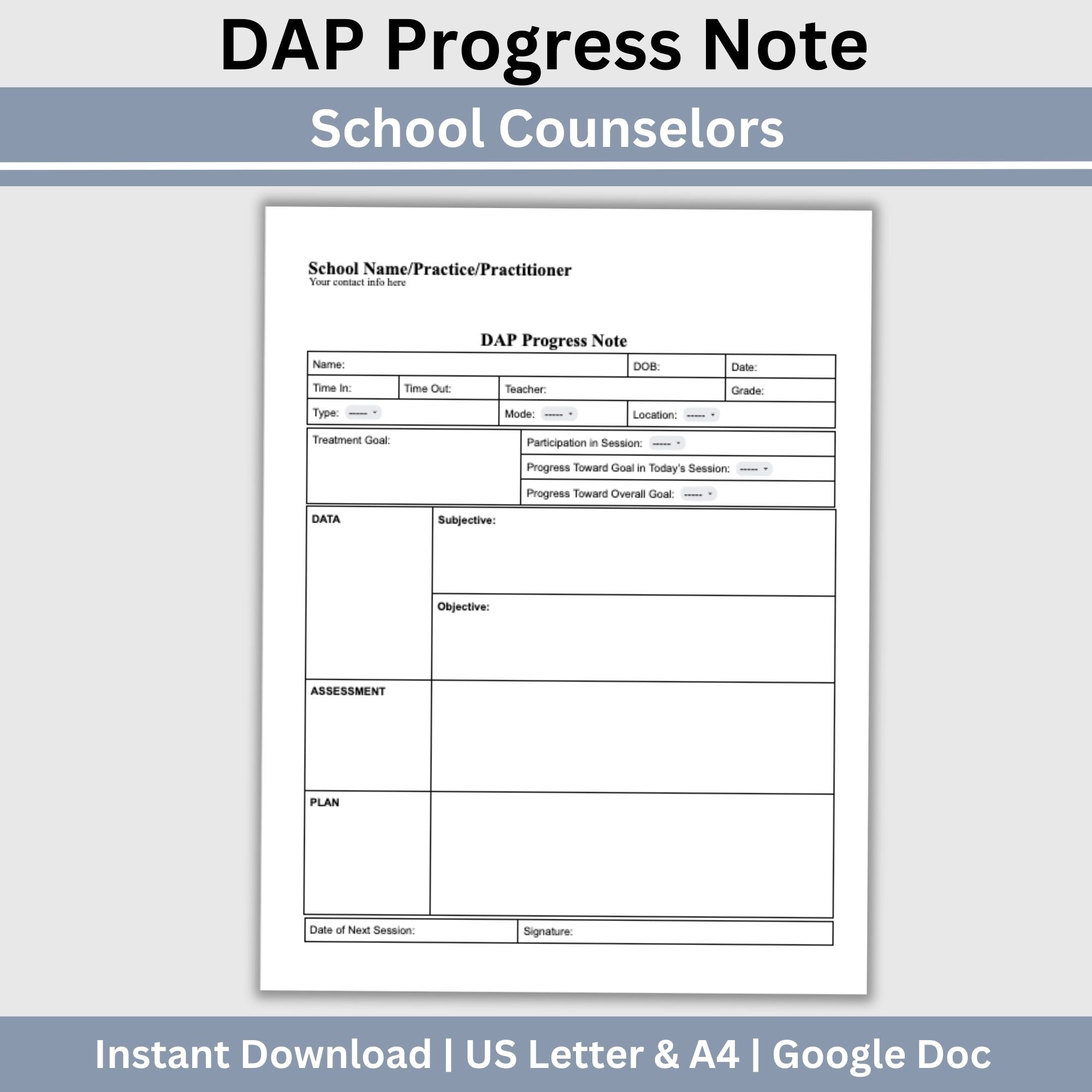 DAP Progress Note Template for School Counselors: Streamline Documenta ...