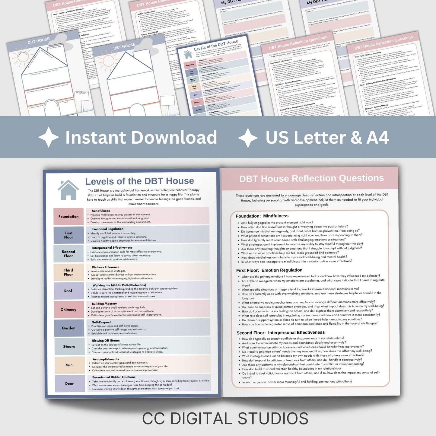 DBT House Therapy Worksheets. Designed for individuals navigating DBT, these worksheets offer a comprehensive toolkit for skills development, anxiety relief, and personal growth. This DBT workbook, Borderline, BPD