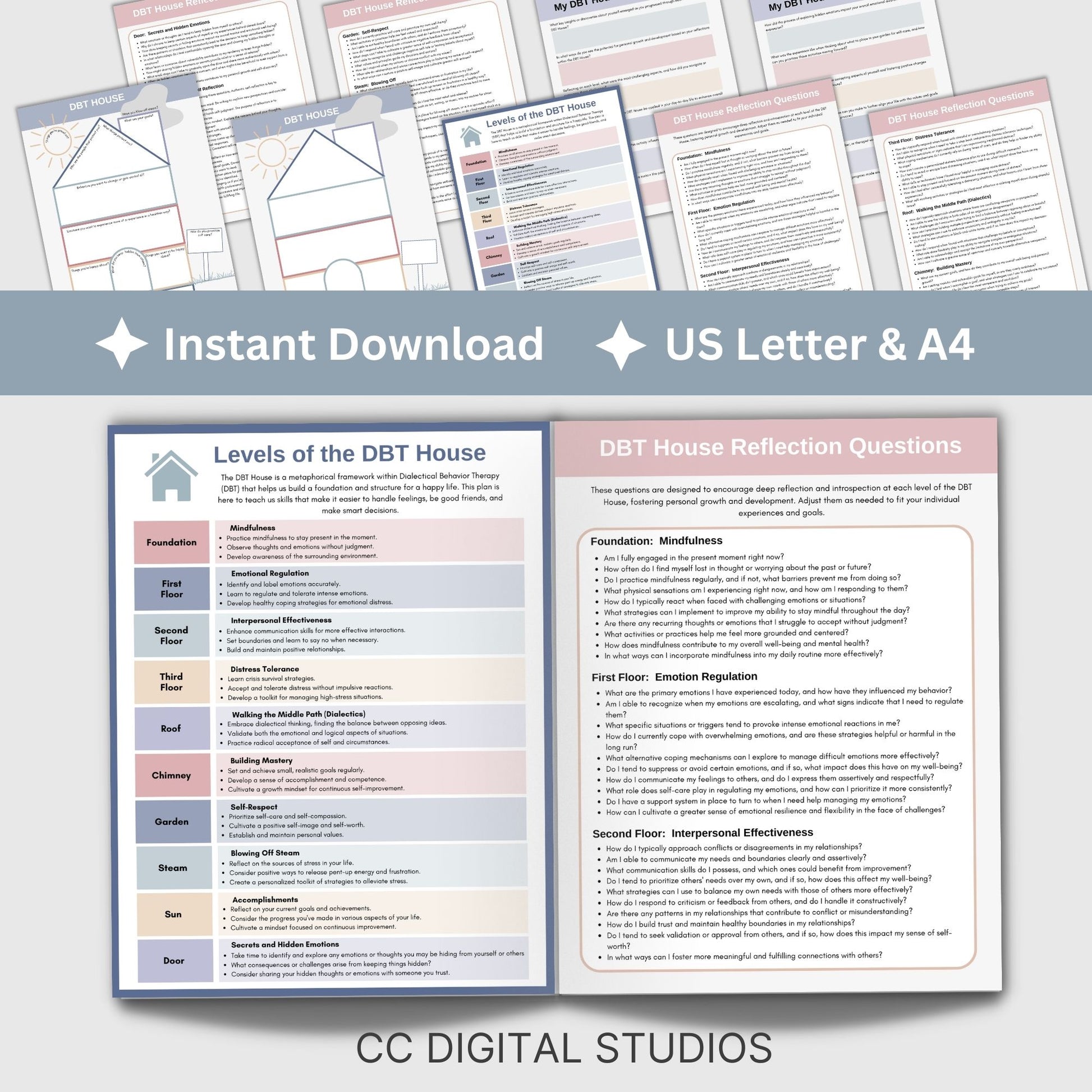 DBT House Therapy Worksheets. Designed for individuals navigating DBT, these worksheets offer a comprehensive toolkit for skills development, anxiety relief, and personal growth. This DBT workbook, Borderline, BPD